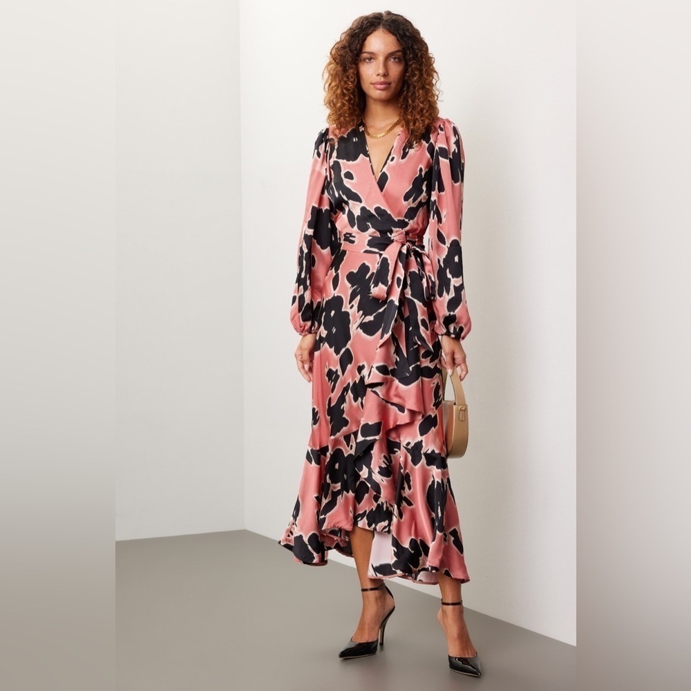 Tanya Taylor long sleeve floral Blaine wrap midi dress